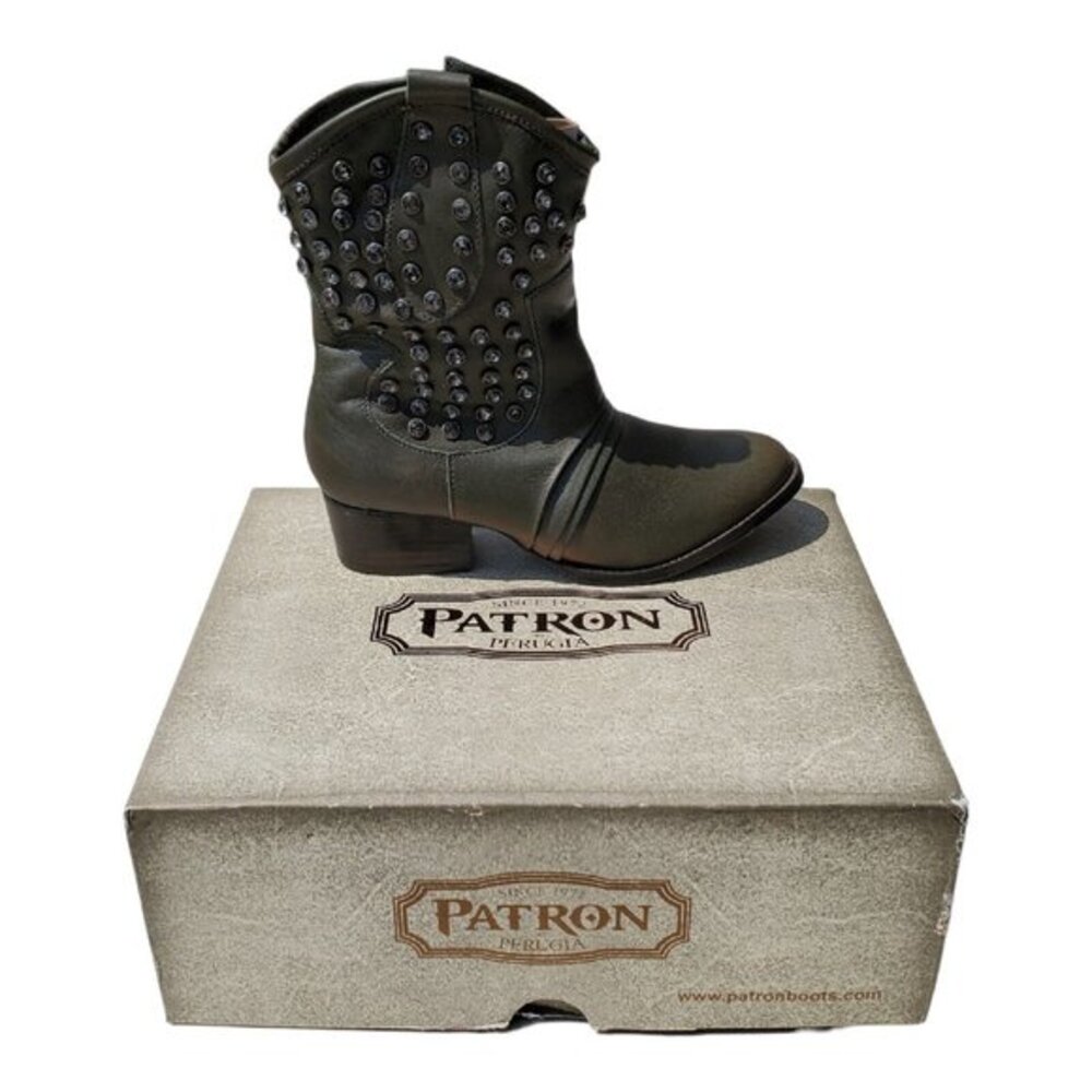 NIB Patron By Perugia Boots Rock Gray Green Jewel Studded‎ Ankle Women's 9